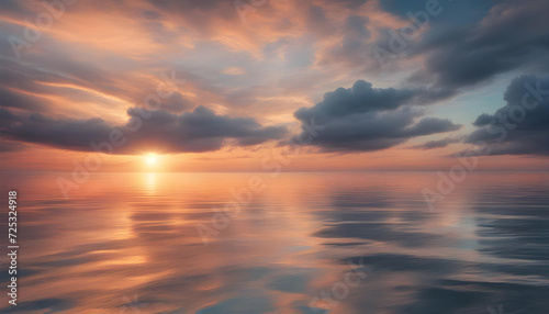 Calm sea with sunset over the clouds