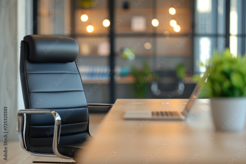 Black Office Chair Next to Wooden Desk Black Office Chair Next to Wooden Desk