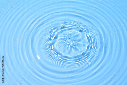 top view sky blue water rings, Close up water droplets, water surface