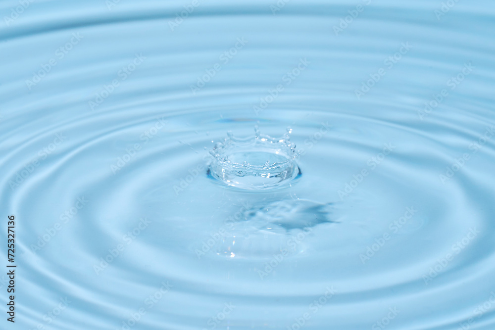 top view sky blue water rings, Close up water droplets, water surface top view sky blue water rings, Close up water droplets, water surface