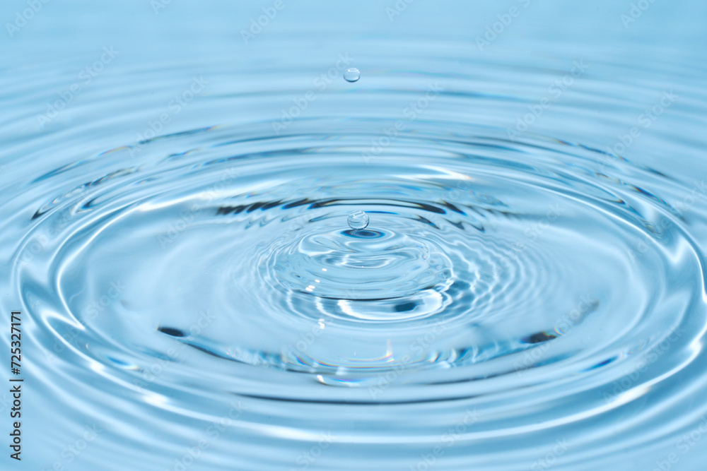 top view sky blue water rings, Close up water droplets, water surface top view sky blue water rings, Close up water droplets, water surface
