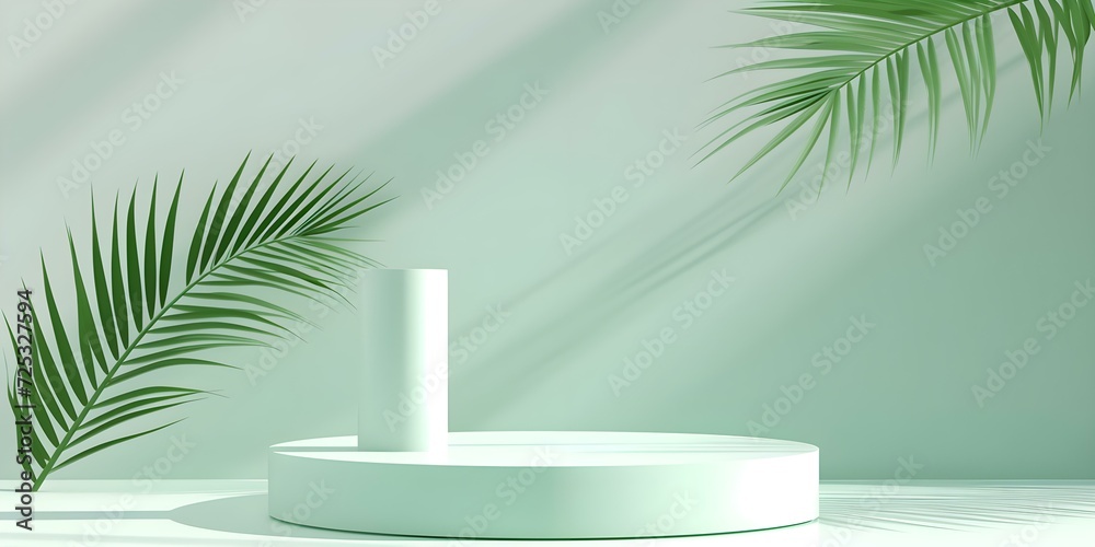 Fototapeta premium Minimalist Green Room with Dramatic Palm Shadows