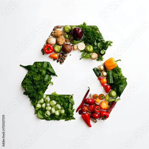 A Recycle logo made out of vegetables. A concept of recycling food. 