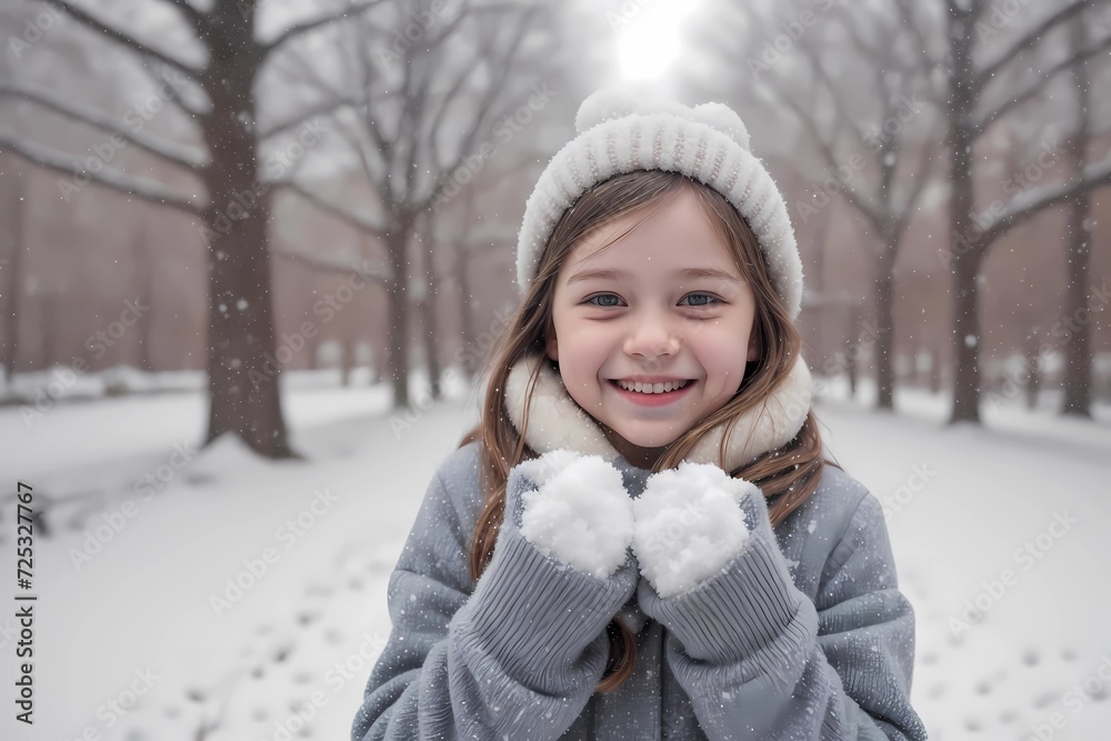 Cute Child Playing in Snow During Winter Cute Child Playing in Snow During Winter