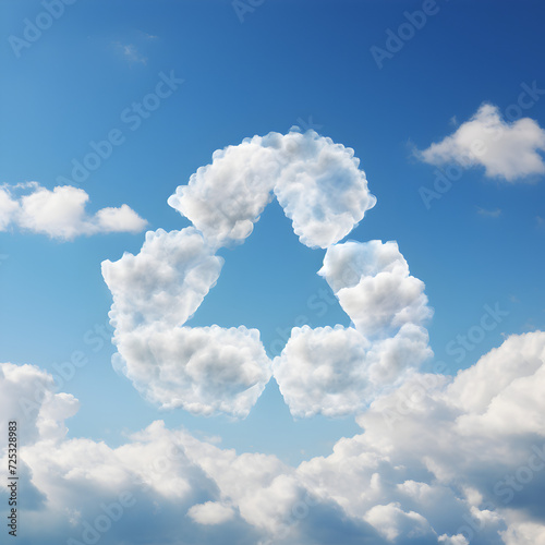 Recycle logo made out of a white cloud. A clean recycled air concept. 