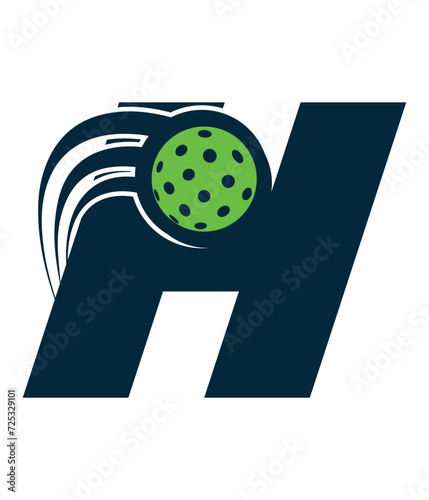 A beautiful flying pickleball logo vector over the letter H. You can use it as club logo, banner design etc.
