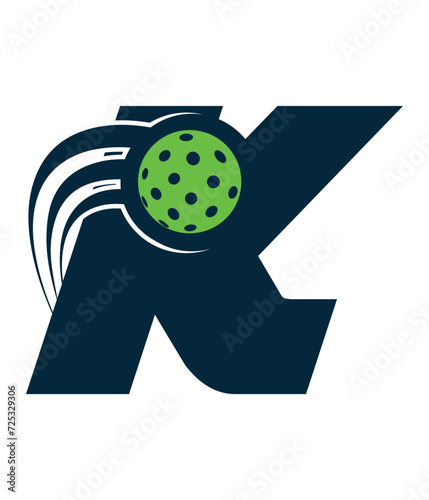 A beautiful flying pickleball logo vector over the letter K. You can use it as club logo, banner design etc.