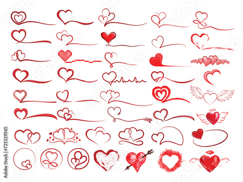 A big set of stylized hearts symbols.