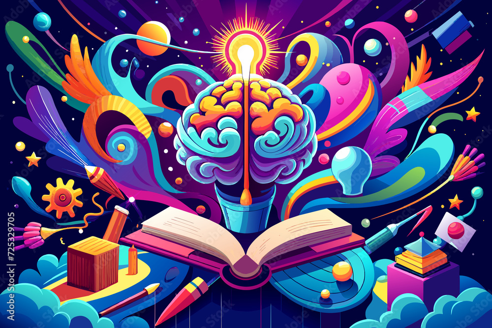 Brainstorming Blast: Exploring Knowledge Through Art, Brain explodes with ideas and colors. New idea, brainstorming concept, brainstorm, Generative AI