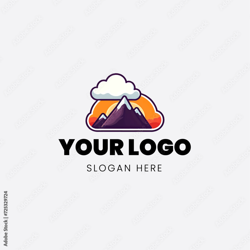 Flat logo icon sunset mountain with cloud