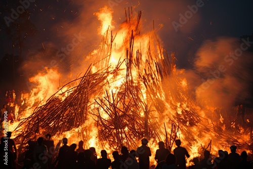 Holika dahan. people light bonfires symbolizing the victory of good over evil photo
