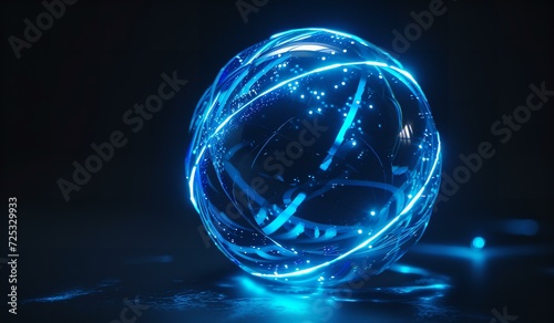 An otherworldly ball game! A soccer ball, pulsing with an intense blue-green glow