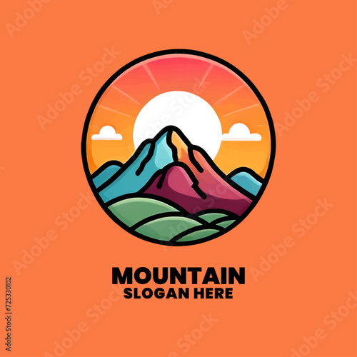 logo flat logo of mountain with sunset