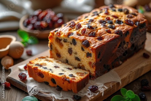 Homemade fruit cake with raisins photo