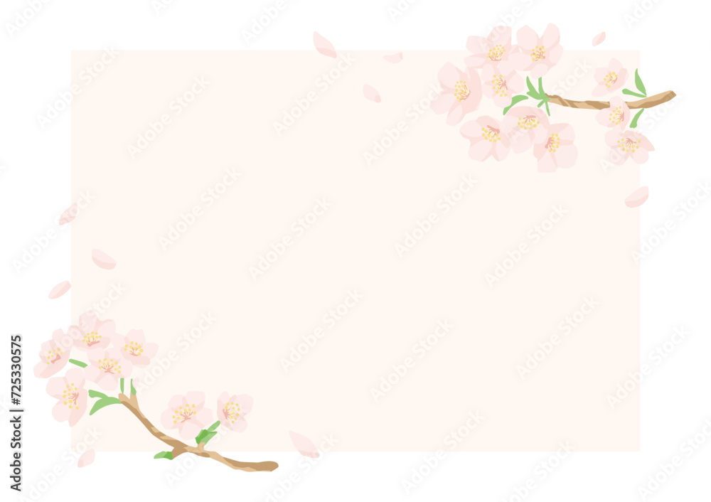 手書き風の桜のフレーム素材・フラットでシンプル・コピースペース