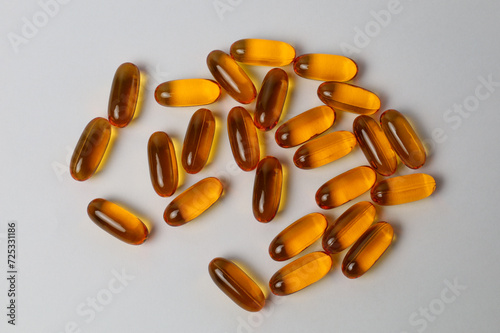 Omega-3 capsules on a white background