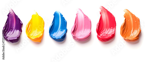 Various colors smears of lipstick, nail polish or Lip gloss. brush strokes isolated on white background. for  Beauty cosmetic design samples. copy space. mock up.