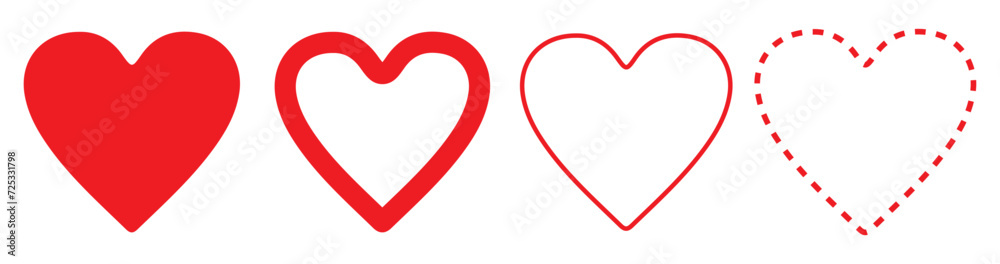 Red heart icons set vector. Suitable for Valentine day, Mother day, Women day, wedding, sticker, greeting card. February 14th