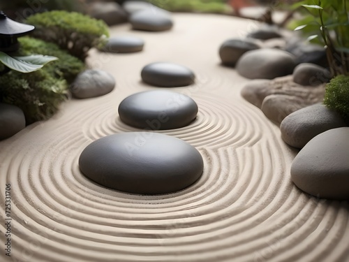 Serene Minimalism. Zen Garden Details with Rocks  Sand  and Tranquil Elements