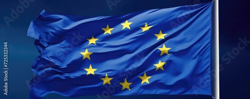 European Union flag waving. Close up of Europe banner. photo