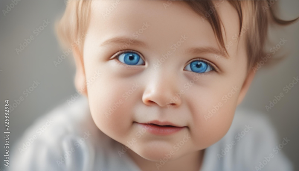 Closeup portrait of child, cute toddler with blue eyes