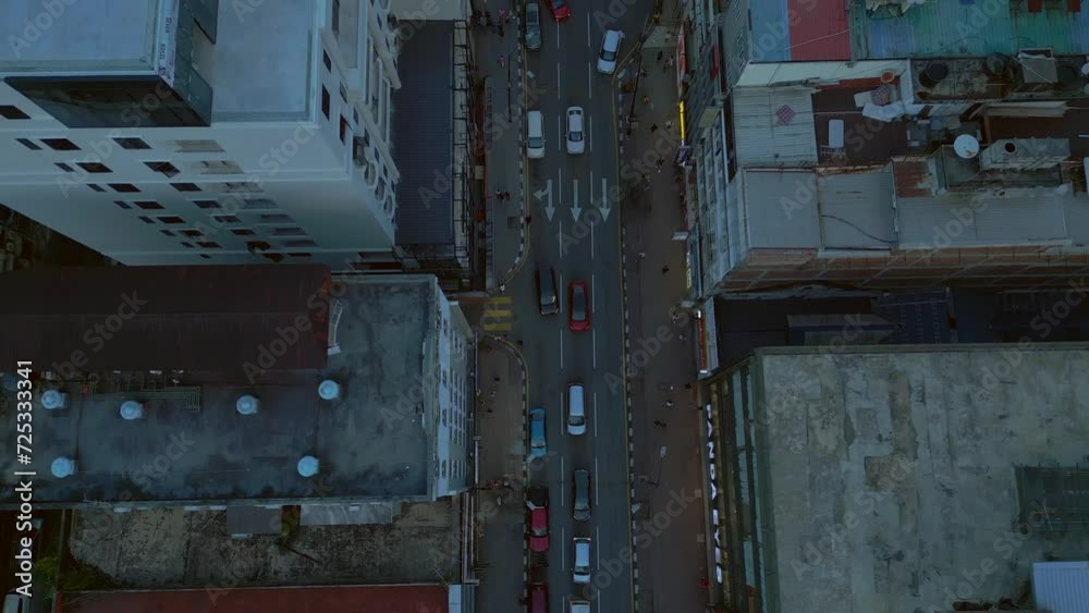 Kuala Lumpur city shopping Street evening. Stunning aerial top view flight drone Kuala Lumpur city shopping Street evening. Stunning aerial top view flight drone