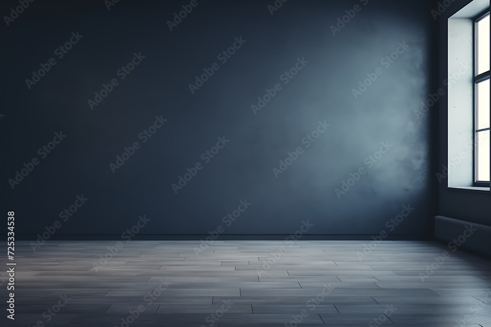 Fototapeta premium Blue wall in empty room. Mock up, 3D Rendering