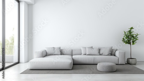Modern living room interior with white wall