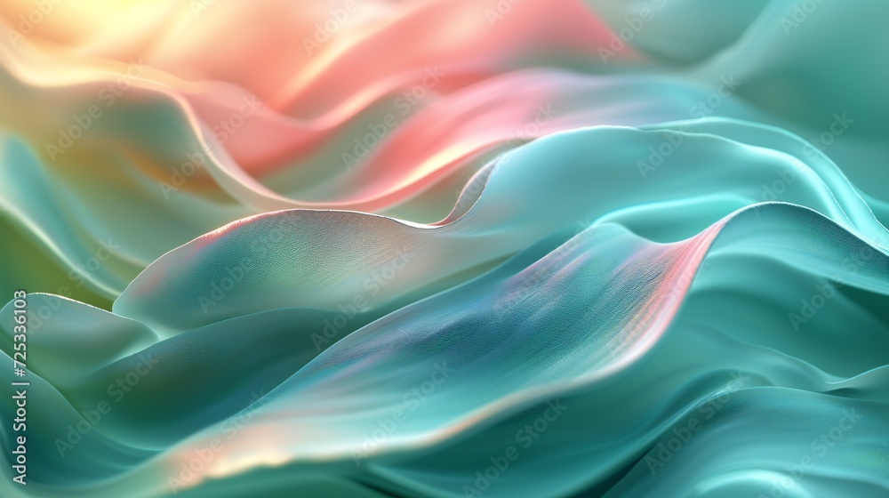 Obraz premium Ethereal Ebb: Aloe vera leaf depicted in 3D waves, flowing with calming hues and fluid forms.