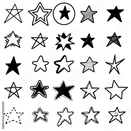 set of stars, black and white hand drawn