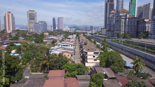 City Kuala Lumpur Pintasan Saloma village. Amazing aerial top view flight drone photo