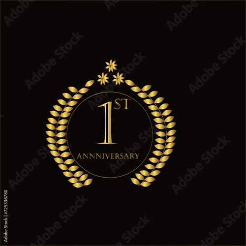1st anniversary wishes wreath with golden gradient 