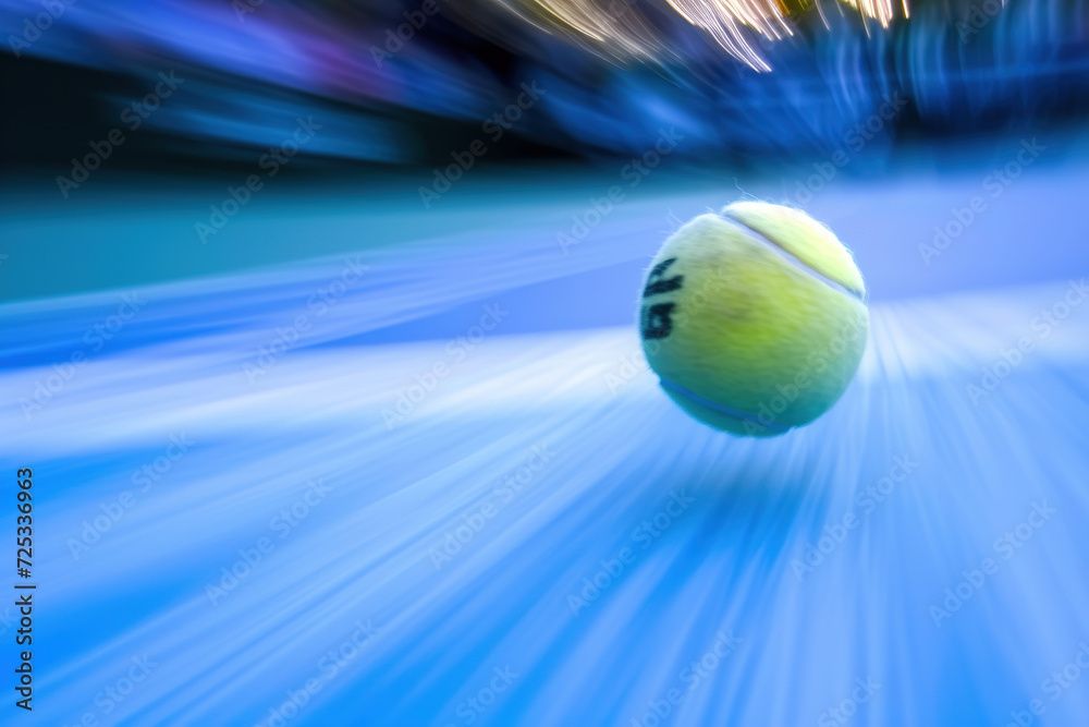 tennis ball ace strike on a blue court in motion blur