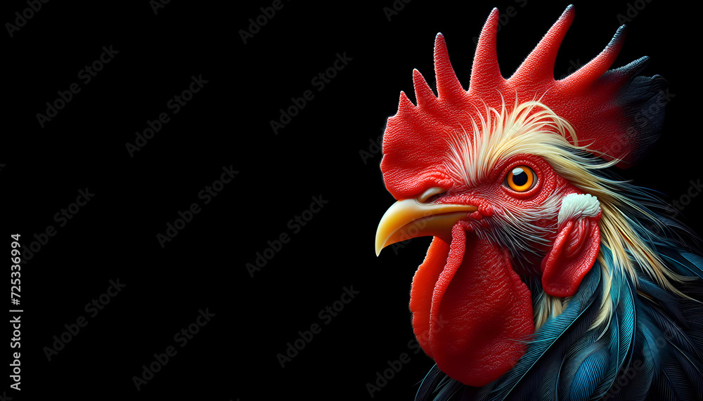 rooster on black background - obrazy, fototapety, plakaty 