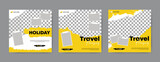 Set of travel agency social media post template. Square banner design background.