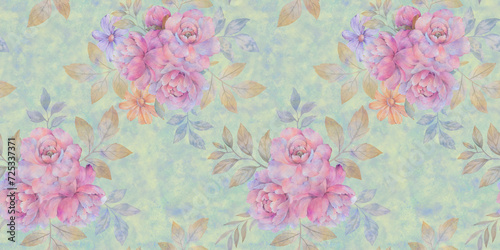 Wallpaper Mural Seamless floral watercolor pattern with garden pink peony flowers. Botanical tiles, background. Torontodigital.ca