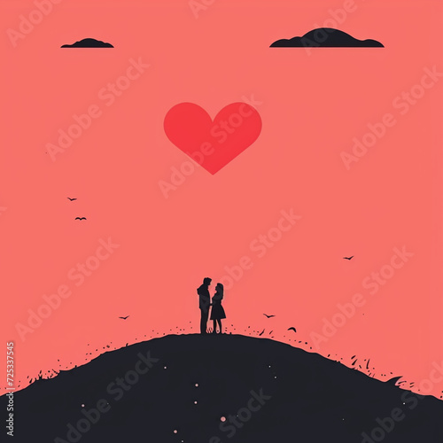 couple on the mountain with a red background.