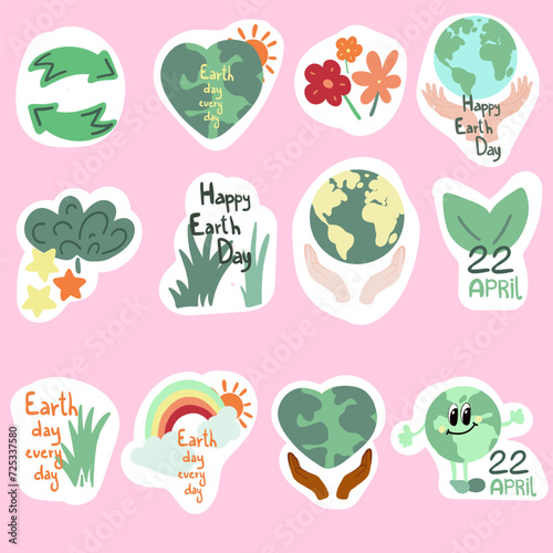 Earht day set flat design stickers
