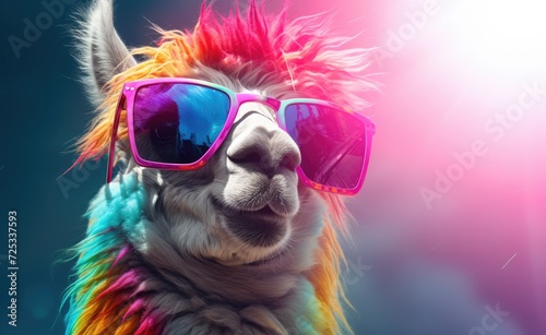A trendy and modern alpaca or llama wearing stylish glasses for a fashionable look. © Murda