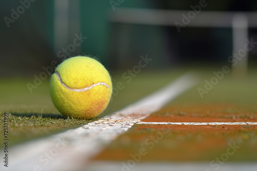 Match point with a tennis ball hitting the line