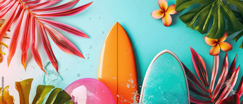 Obraz premium Hawaiian and surfing colorful elements concept