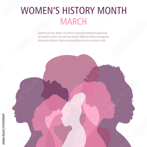Women's History Month banner.Flat vector illustration.
