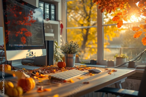 desk of free space and autumn time photo