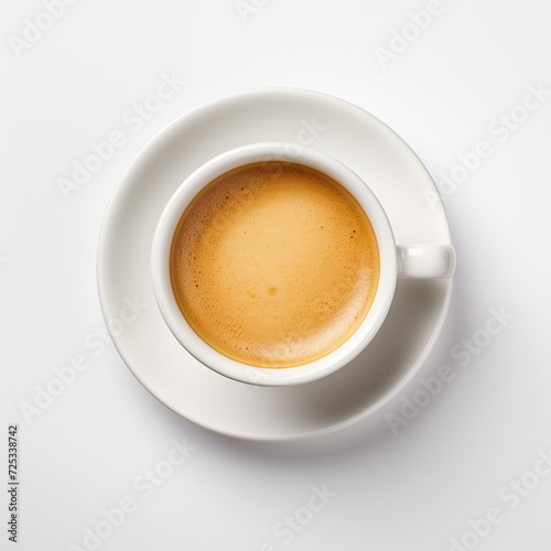an isolated shot of Espresso in a simple  white espresso cup  showcasing its rich crema. Generative AI.