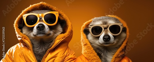 Quirky and cute meerkats donning yellow hoodies bring a smile to anyone's face. photo