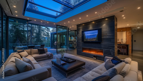 Cozy Nights: Rainy Day Living Room with Clear Glass