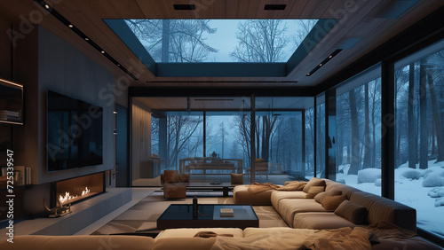 Cozy Nights: Rainy Day Living Room with Clear Glass