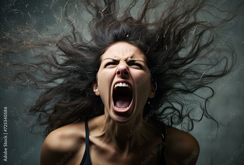 Emotions boil over as the woman's face twists into an angry expression, venting her feelings.