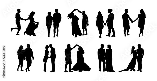 Couple vector silhouette woman girl man people in love black white isolated illustration happy young romantic silhouettes female vector