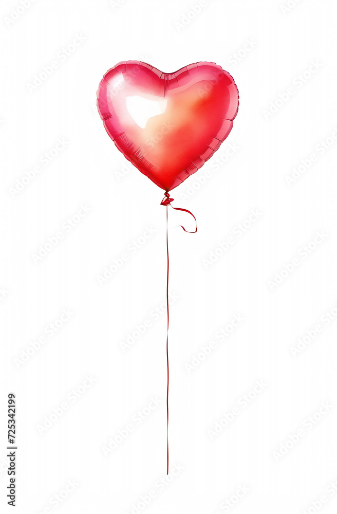 red heart-shaped balloon on a white background, Valentine's Day card